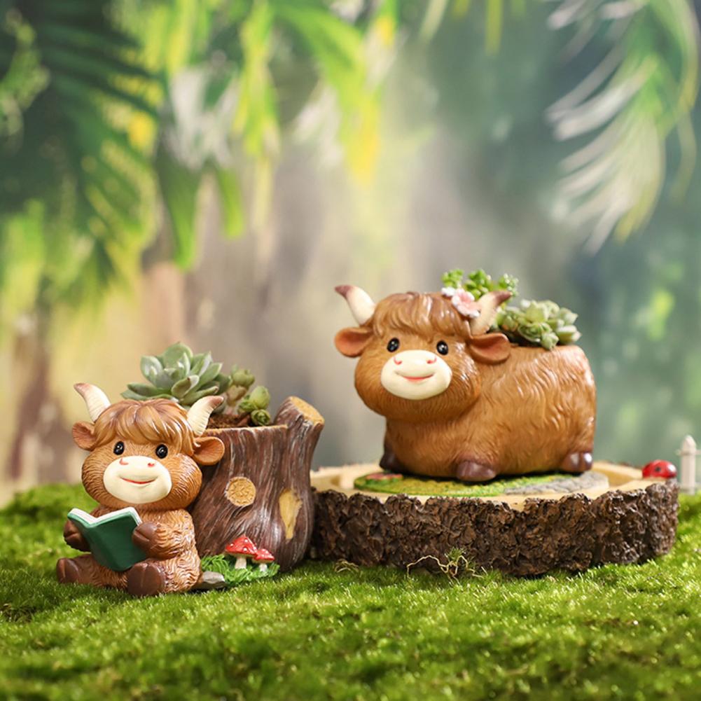 Cute Highland Cow Resin Plante – обзор и цена Gardening Tools Cute
