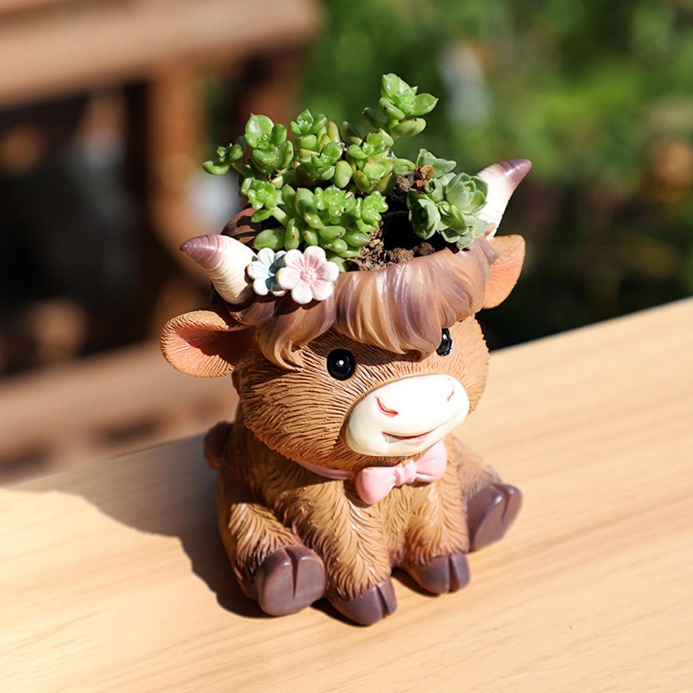 Cute Highland Cow Resin Plante – обзор и цена Gardening Tools Cute
